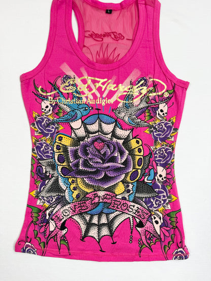 Pink Ed Hardy Mesh Back Tank ♡ S