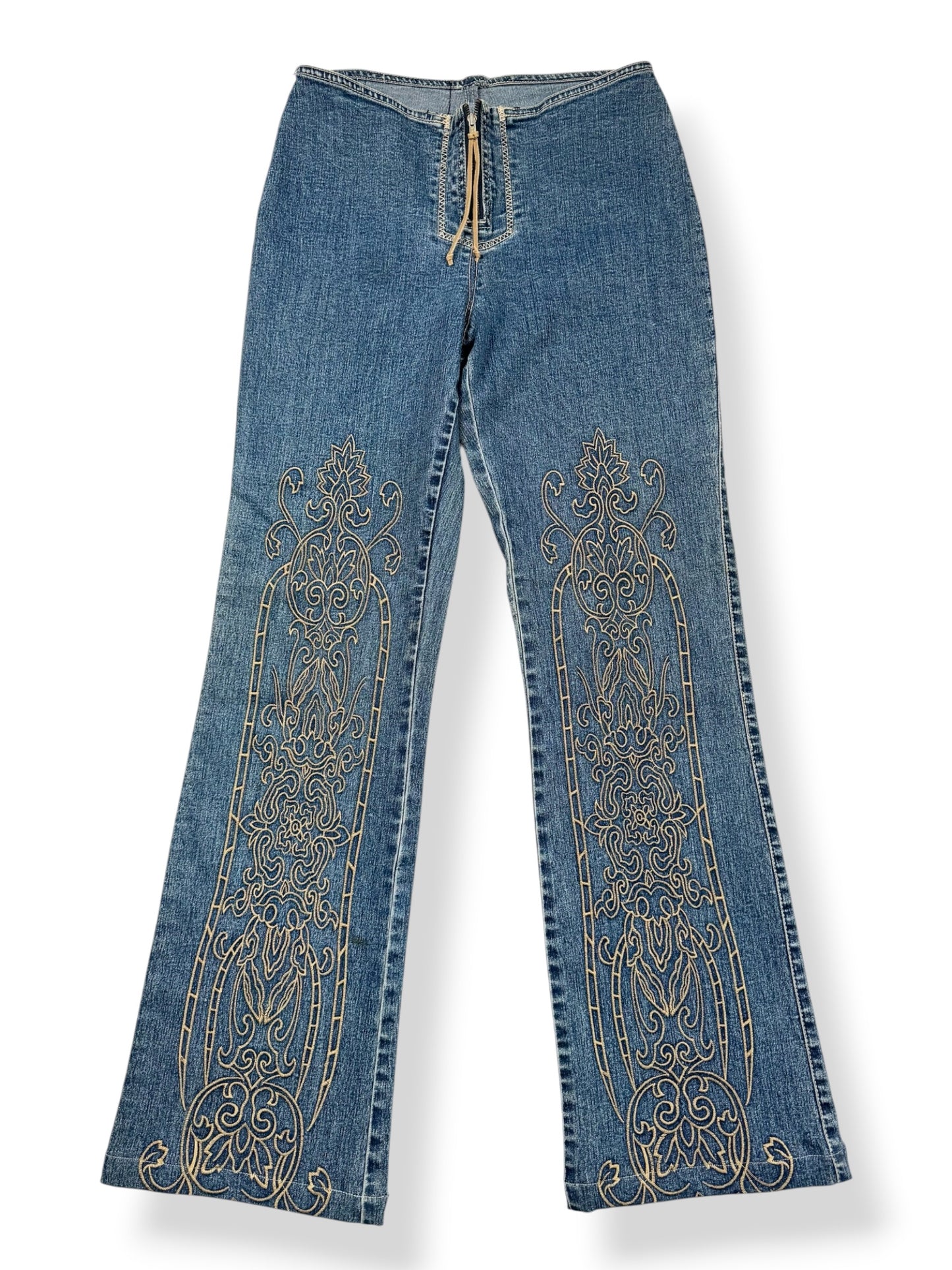 L.e.i Embroidered Suede Zip Flared Jeans ♡ S