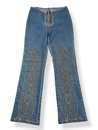 L.e.i Embroidered Suede Zip Flared Jeans ♡ S
