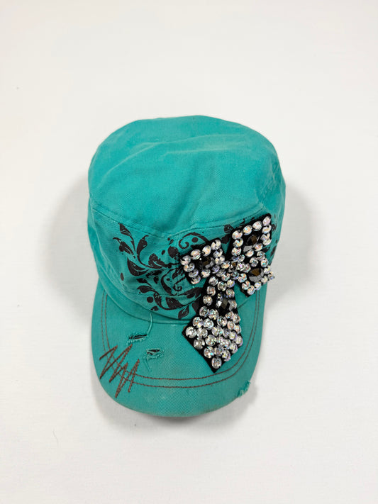 Turquoise Diamanté Cross Cap ♡