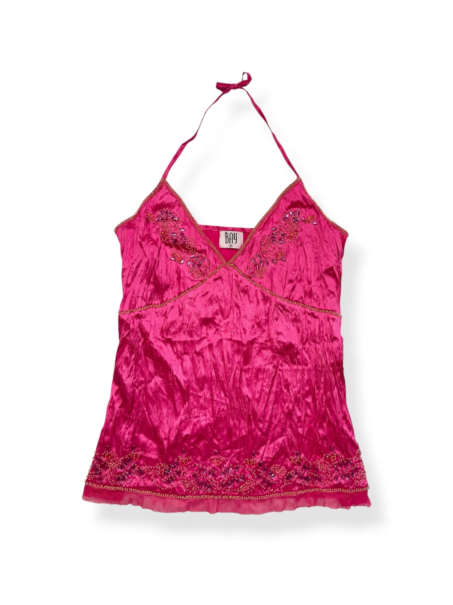 Bay Pink Satin Beaded Halter ♡ L