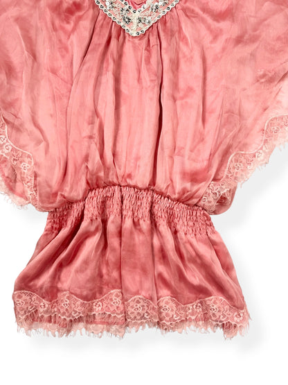 Pink Satin Batwing Top ♡ S/M