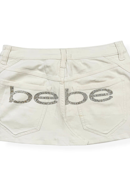 White Diamanté Bebe Skirt ♡ S