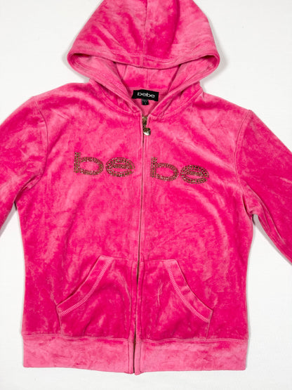 Bebe Pink Velour Zip Up Jacket