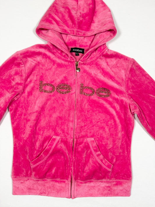 Bebe Pink Velour Zip Up Jacket