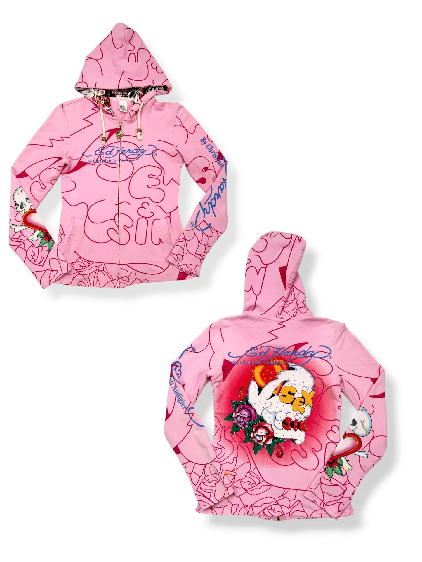 Pink Ed Hardy Zip Up Hoodie ♡ S