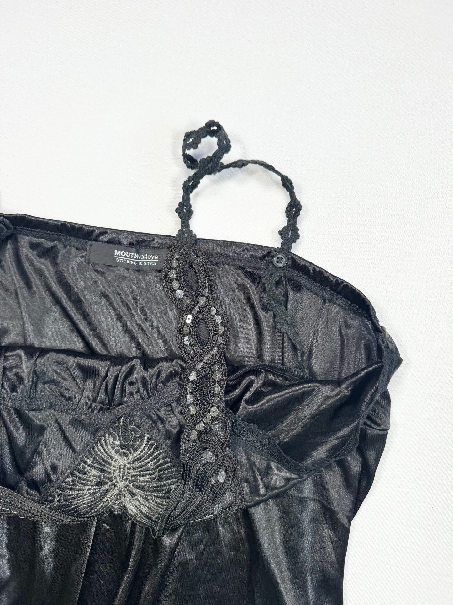 Black Satin Butterfly Cami ♡ S