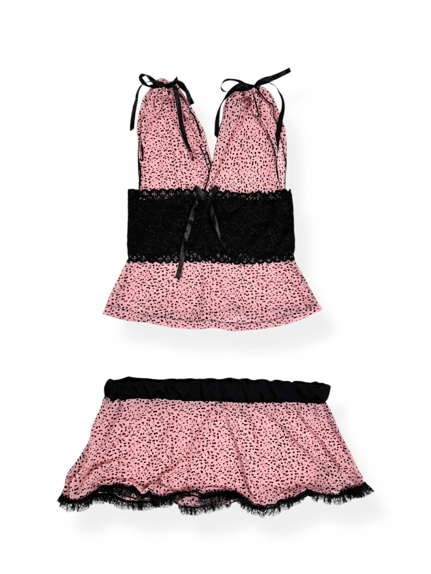 Pink Black Lace Cami Set ♡ S