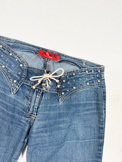 Lace Up Diamanté Waist Flared Jeans ♡ XS