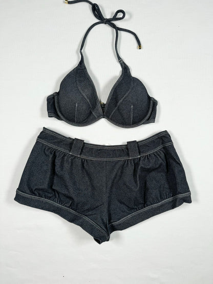 Denim Look Bikini + Micro Shorts Set