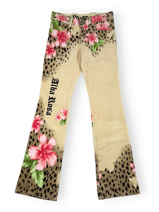 Alba Rosa Leopard Hibiscus Flared Jeans