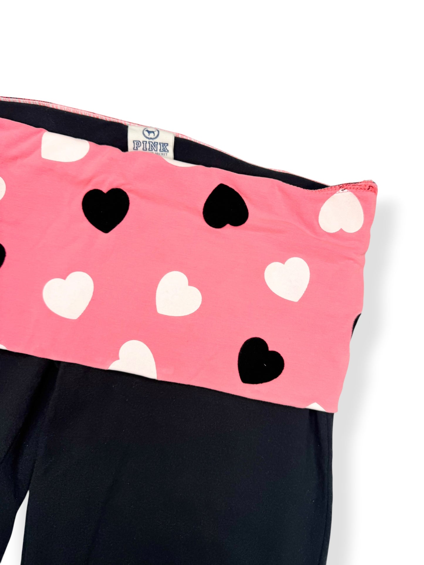PINK Heart Diamante Logo Fold Over Flared Leggings ♡ S