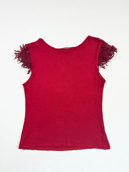 Red Suede Butterfly Fringe Tee ♡ S