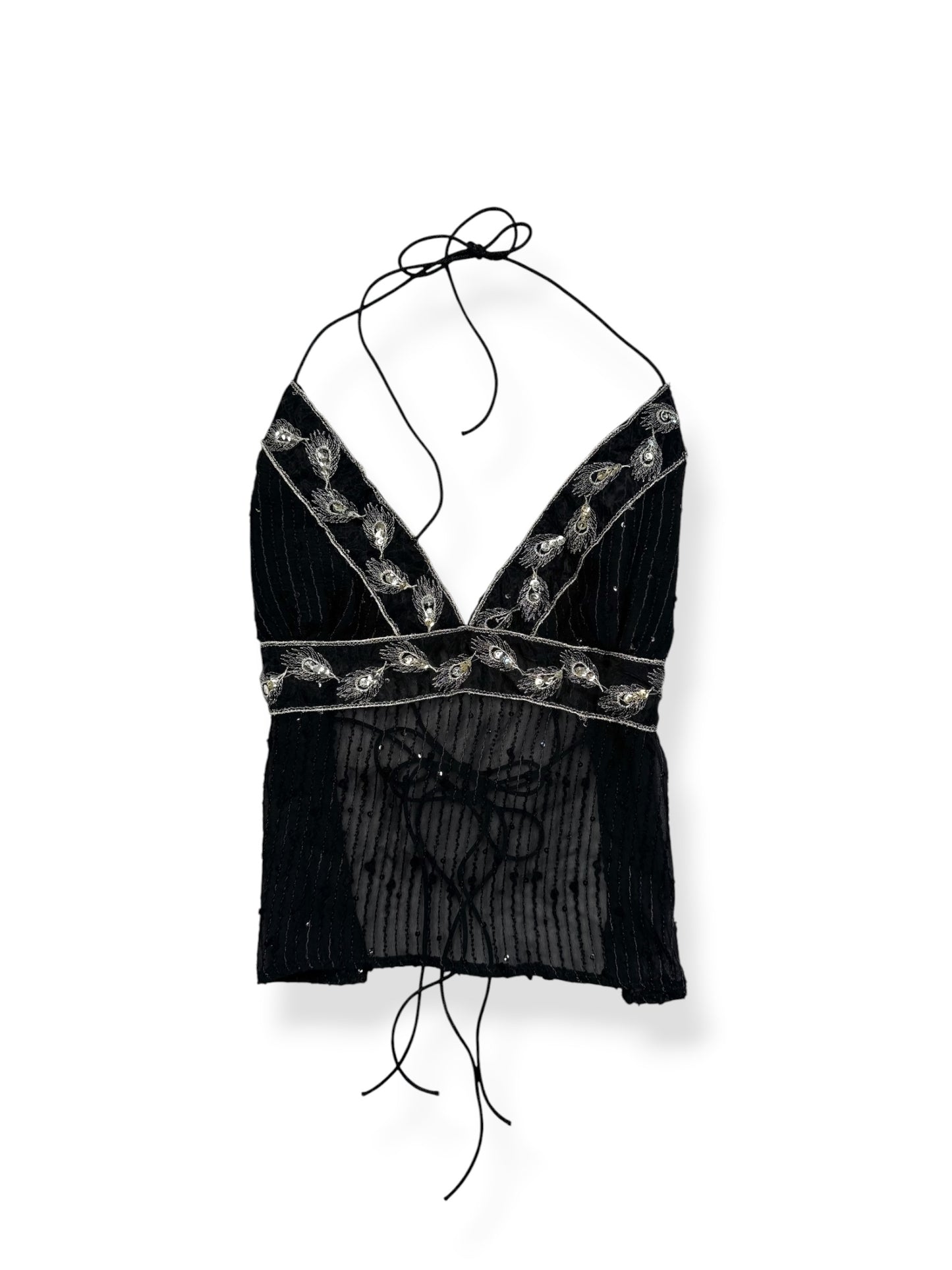 Black Sequin Tie Back Halter ♡ S
