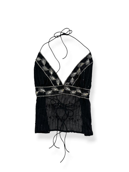 Black Sequin Tie Back Halter ♡ S