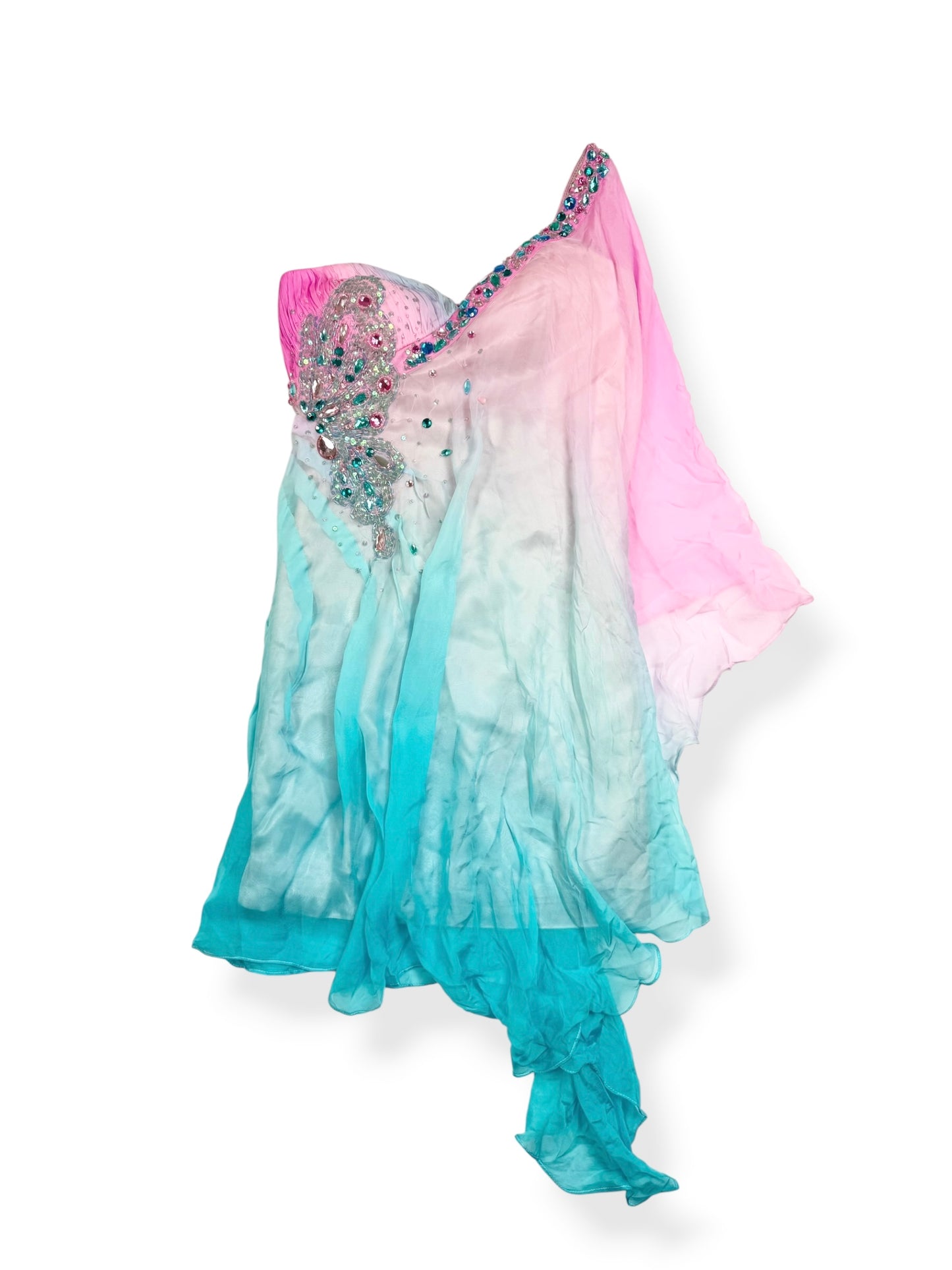 Silk Butterfly Beaded Blue & Pink Ombré Mini Dress ♡ XS/S