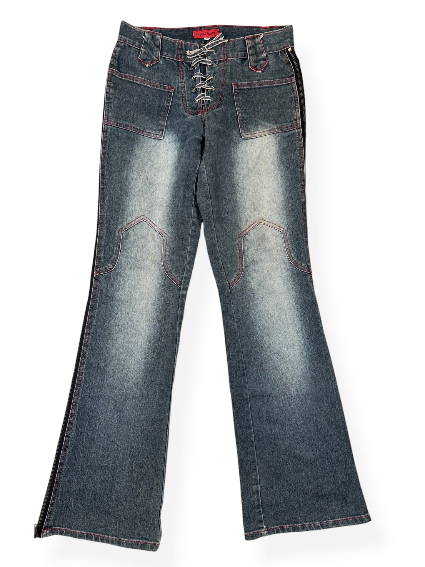 Lace Up Zip Flared Jeans ♡ Size S