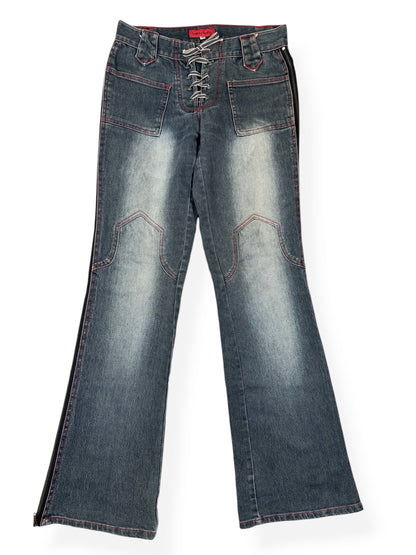 Lace Up Zip Flared Jeans ♡ Size S
