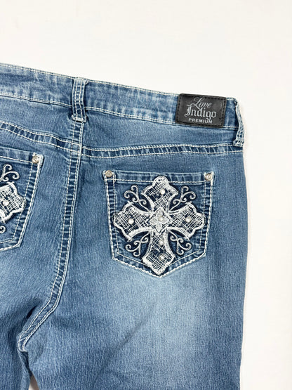Diamante Cross Flared Jeans ♡ Size L