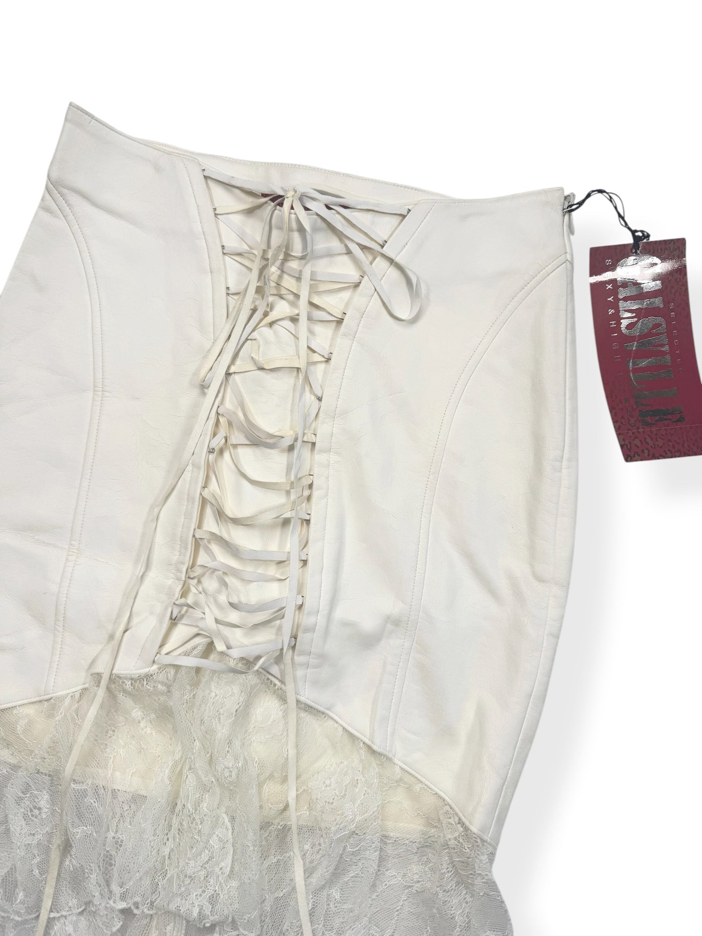 Galsville White Faux Leather Corset Midi Skirt ♡ XS