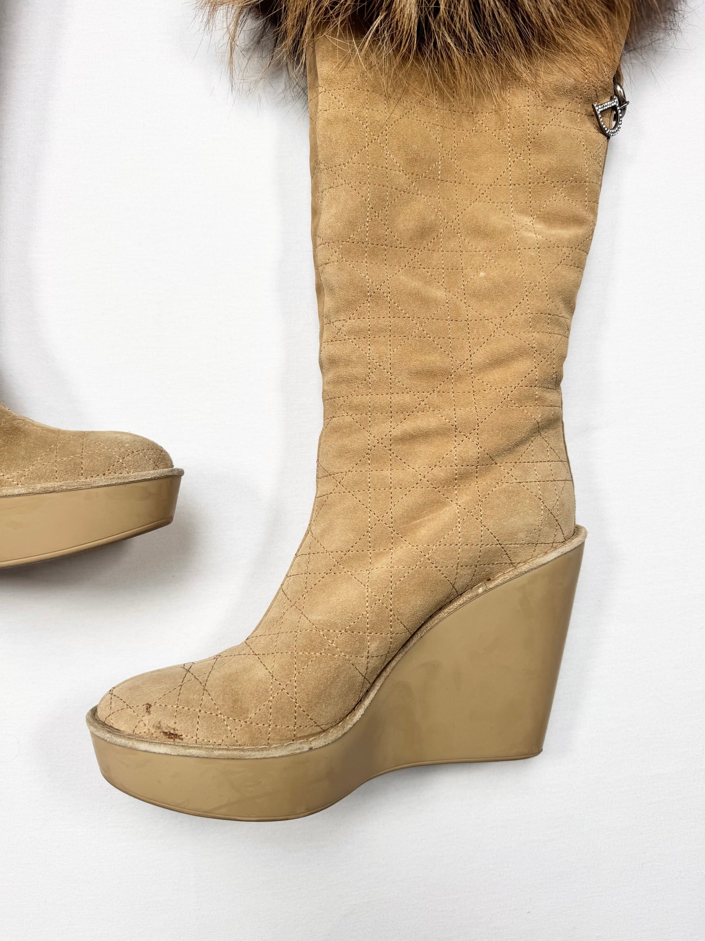Dior Fur Trim Wedge Boots ♡ Euro 37.5