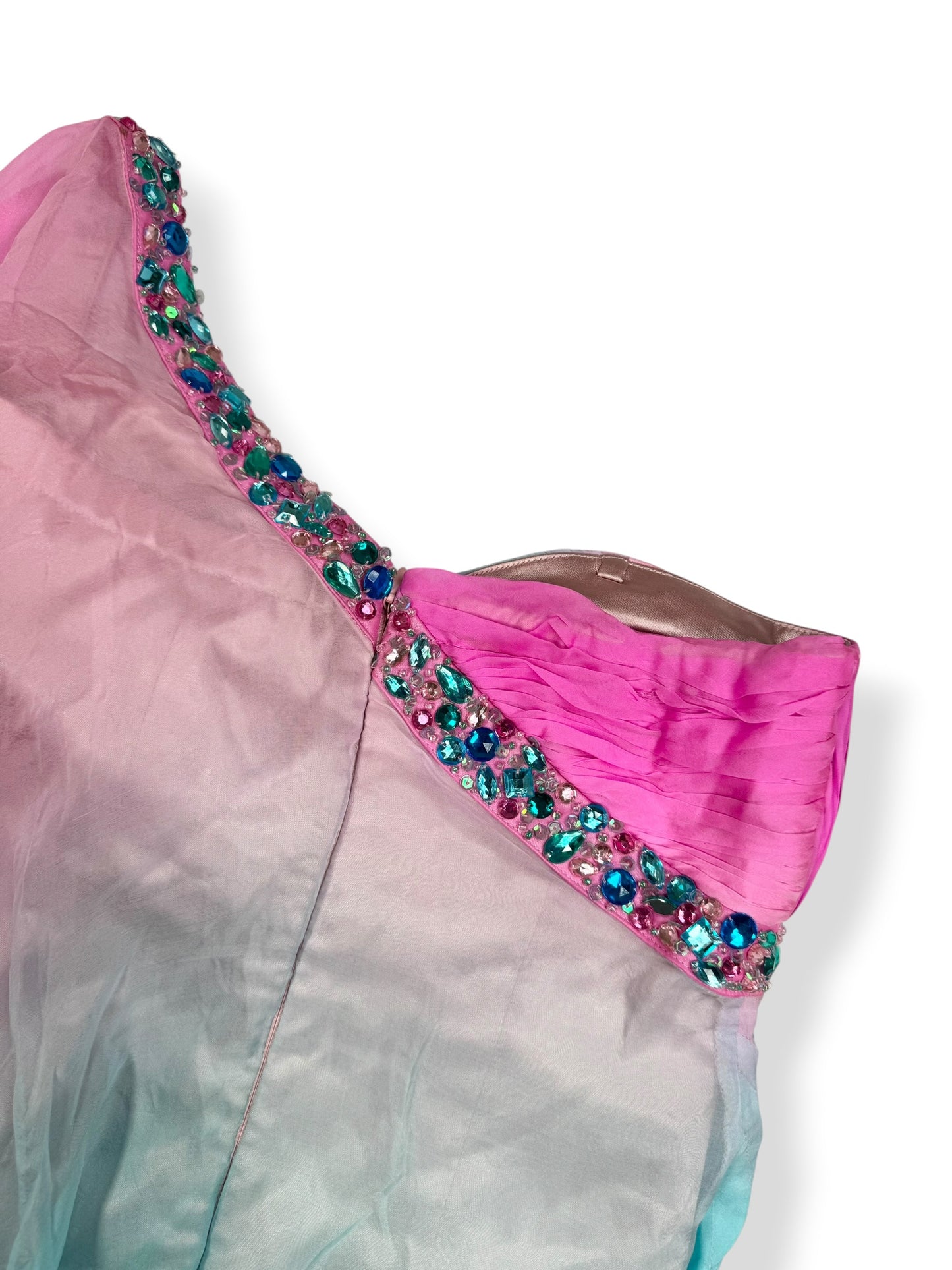 Silk Butterfly Beaded Blue & Pink Ombré Mini Dress ♡ XS/S