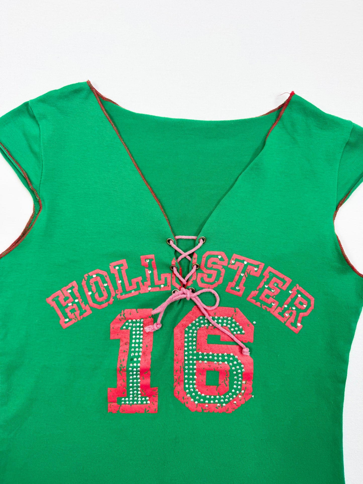 Hollister Green & Pink Lace Up Tee ♡ S