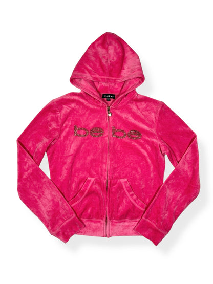Bebe Pink Velour Zip Up Jacket