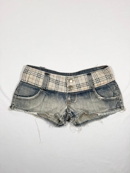 Denim Plaid Micro Shorts
