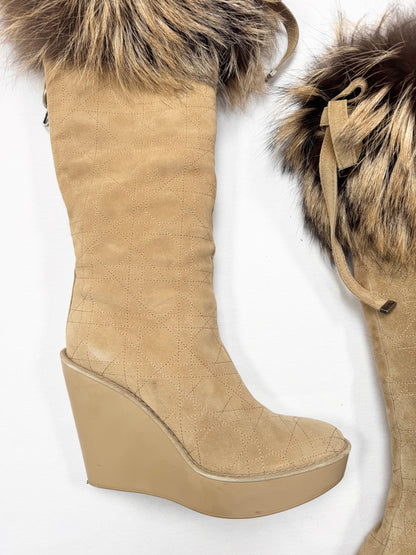 Dior Fur Trim Wedge Boots ♡ Euro 37.5