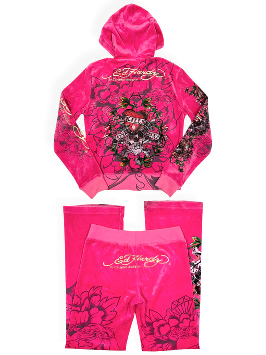 Pink Velour Ed Hardy Tracksuit