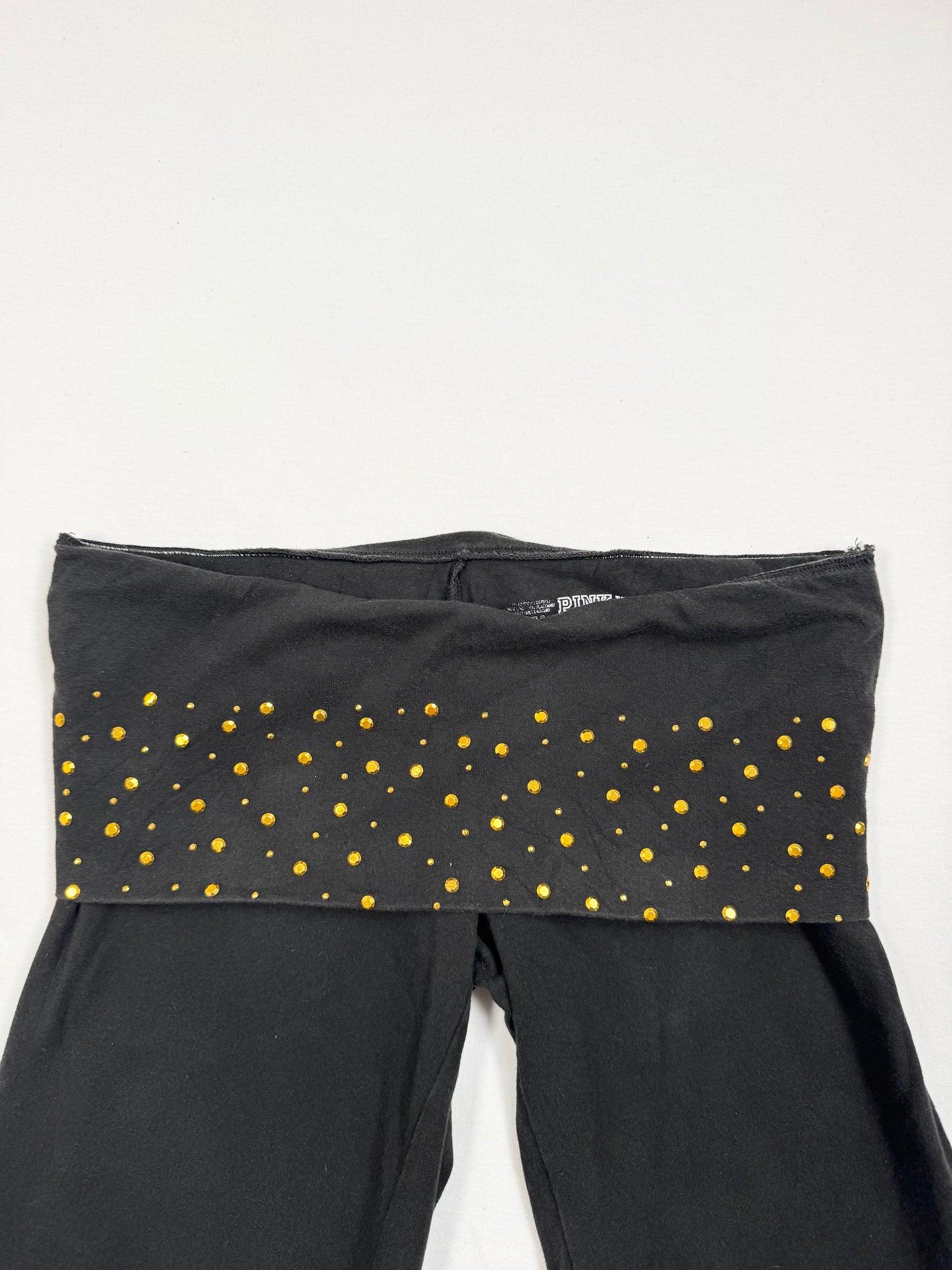 PINK Black & Gold Fold Over Waistband Flared Leggings ♡ S