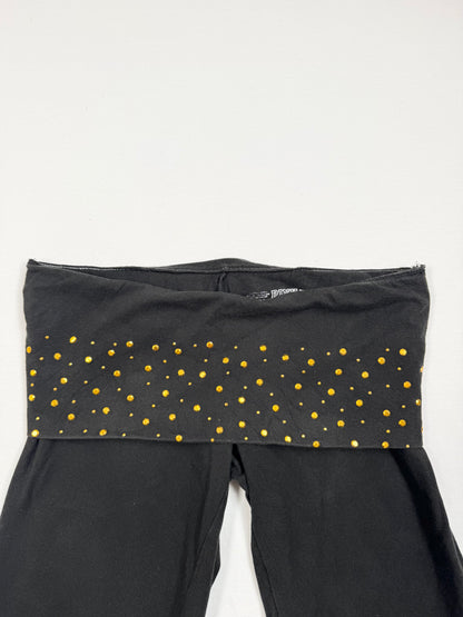 PINK Black & Gold Fold Over Waistband Flared Leggings ♡ S