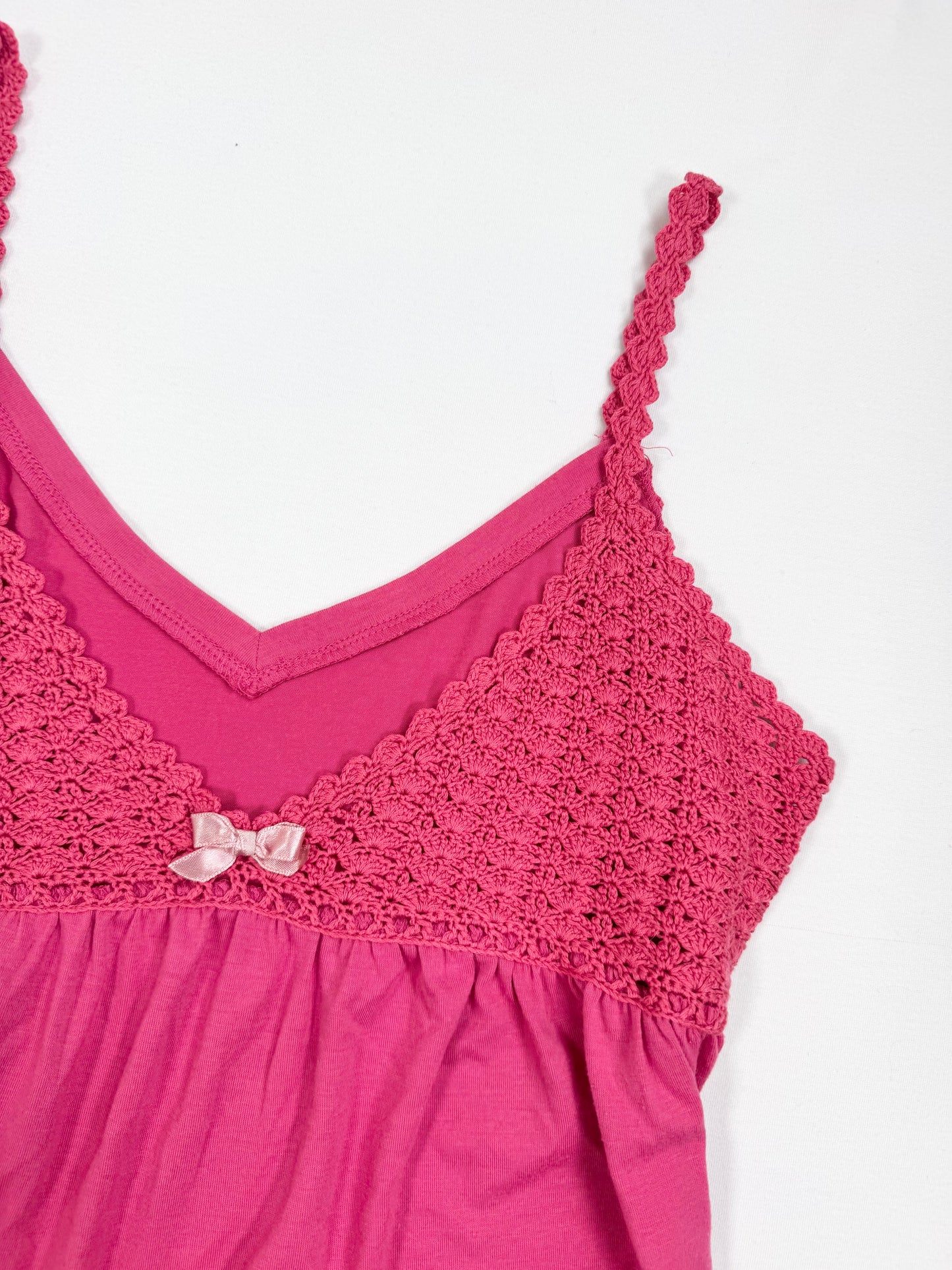 Pink Crochet Bow Cami & Micro Skirt Set ♡ M