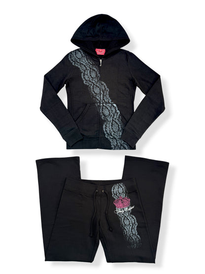 Juicy Couture Black Lace Print Tracksuit ♡ XS