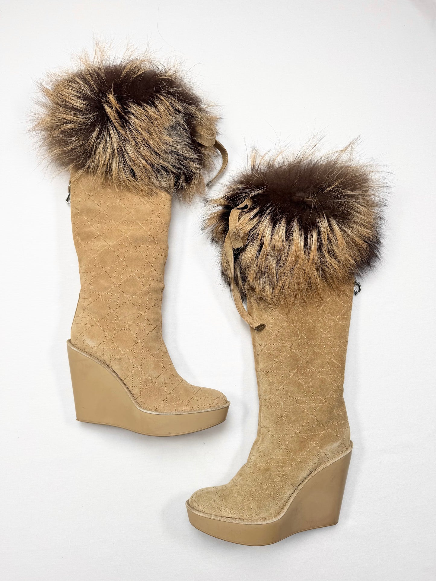 Dior Fur Trim Wedge Boots ♡ Euro 37.5