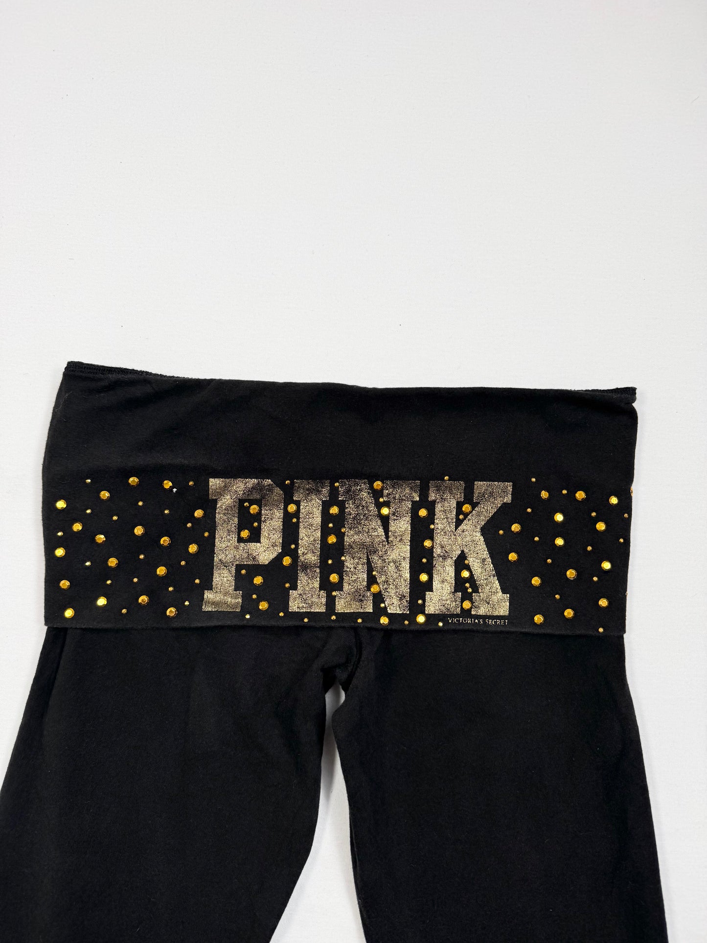PINK Black & Gold Fold Over Waistband Flared Leggings ♡ S