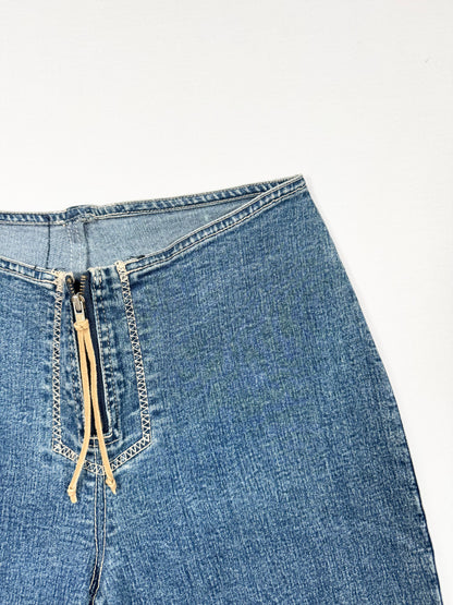 L.e.i Embroidered Suede Zip Flared Jeans ♡ S