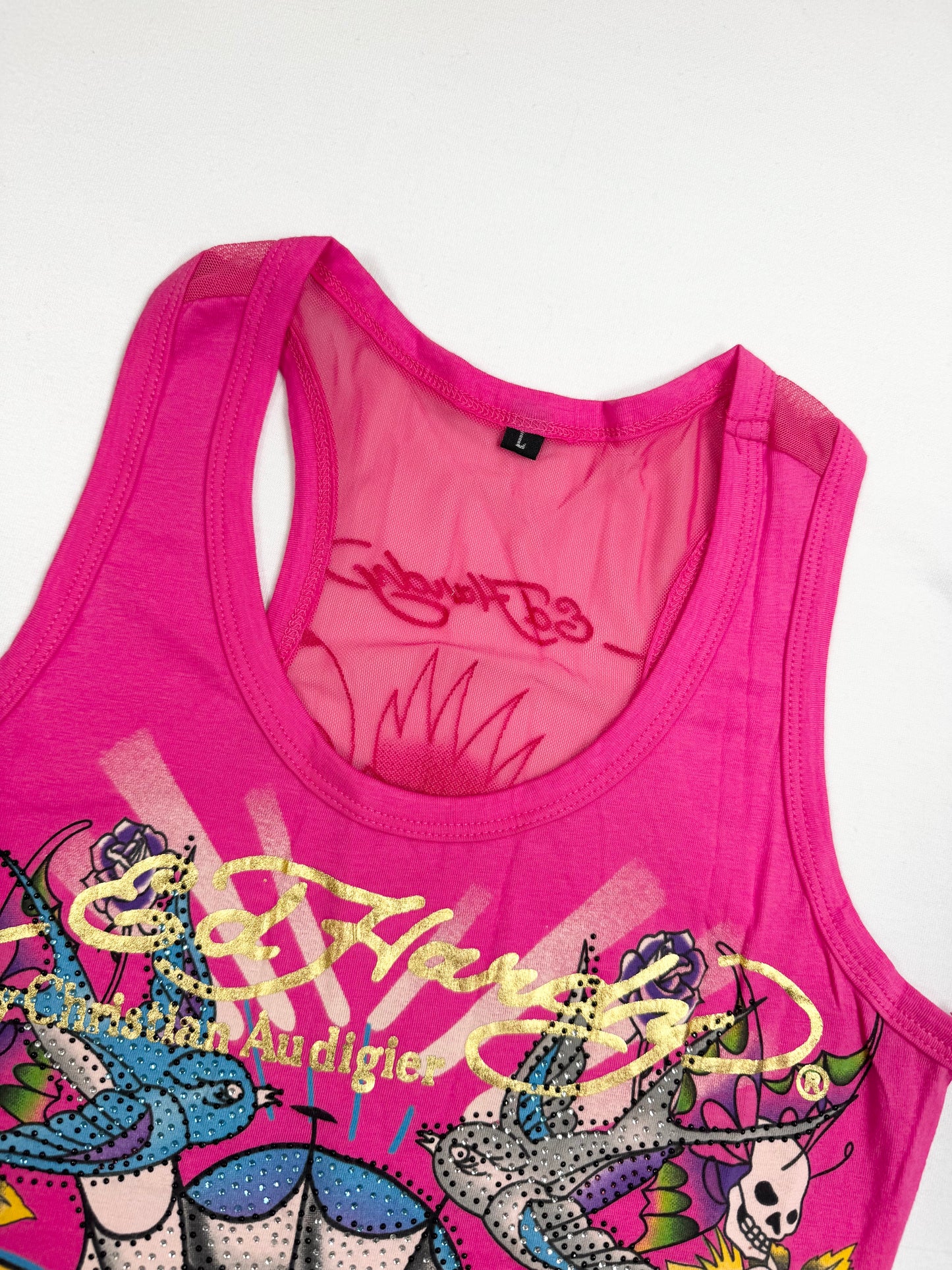 Pink Ed Hardy Mesh Back Tank ♡ S