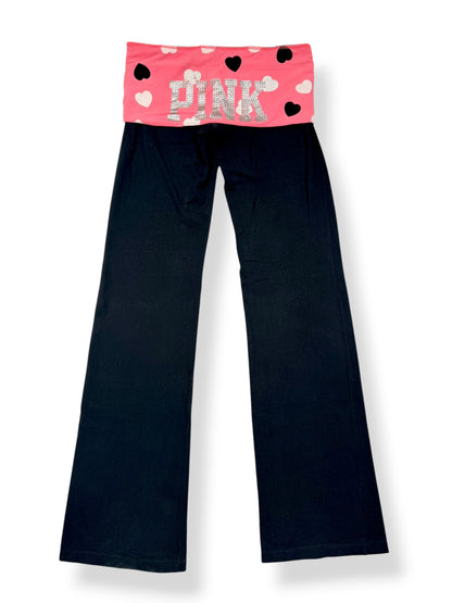 PINK Heart Diamante Logo Fold Over Flared Leggings ♡ S