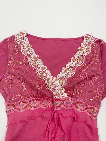 Pink Beaded Fairy Long Sleeved Top ♡ S