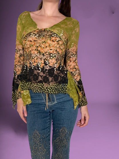 Lace Fairycore Long Sleeved Top ♡ XS