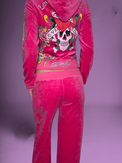 Pink Velour Ed Hardy Tracksuit ♡ M/L