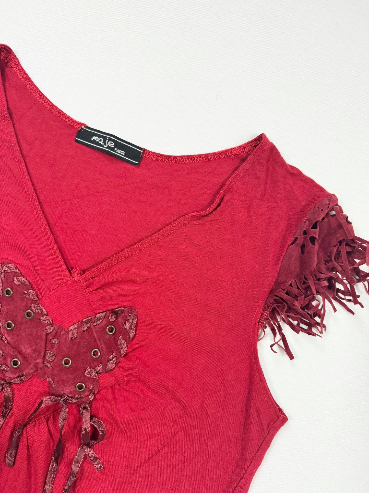 Red Suede Butterfly Fringe Tee ♡ S
