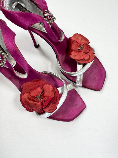 LV Fuchsia Satin Flower Heels ♡ 35.5