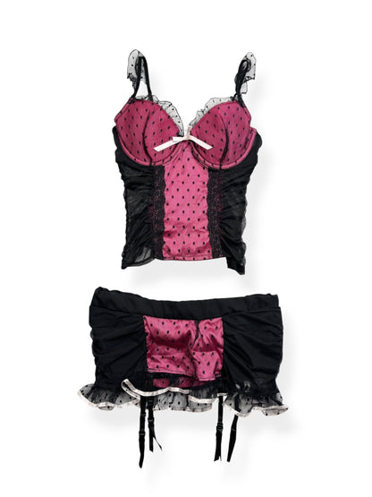 Victorias Secret Pink & Black Cami  Skirt Set ♡ XS