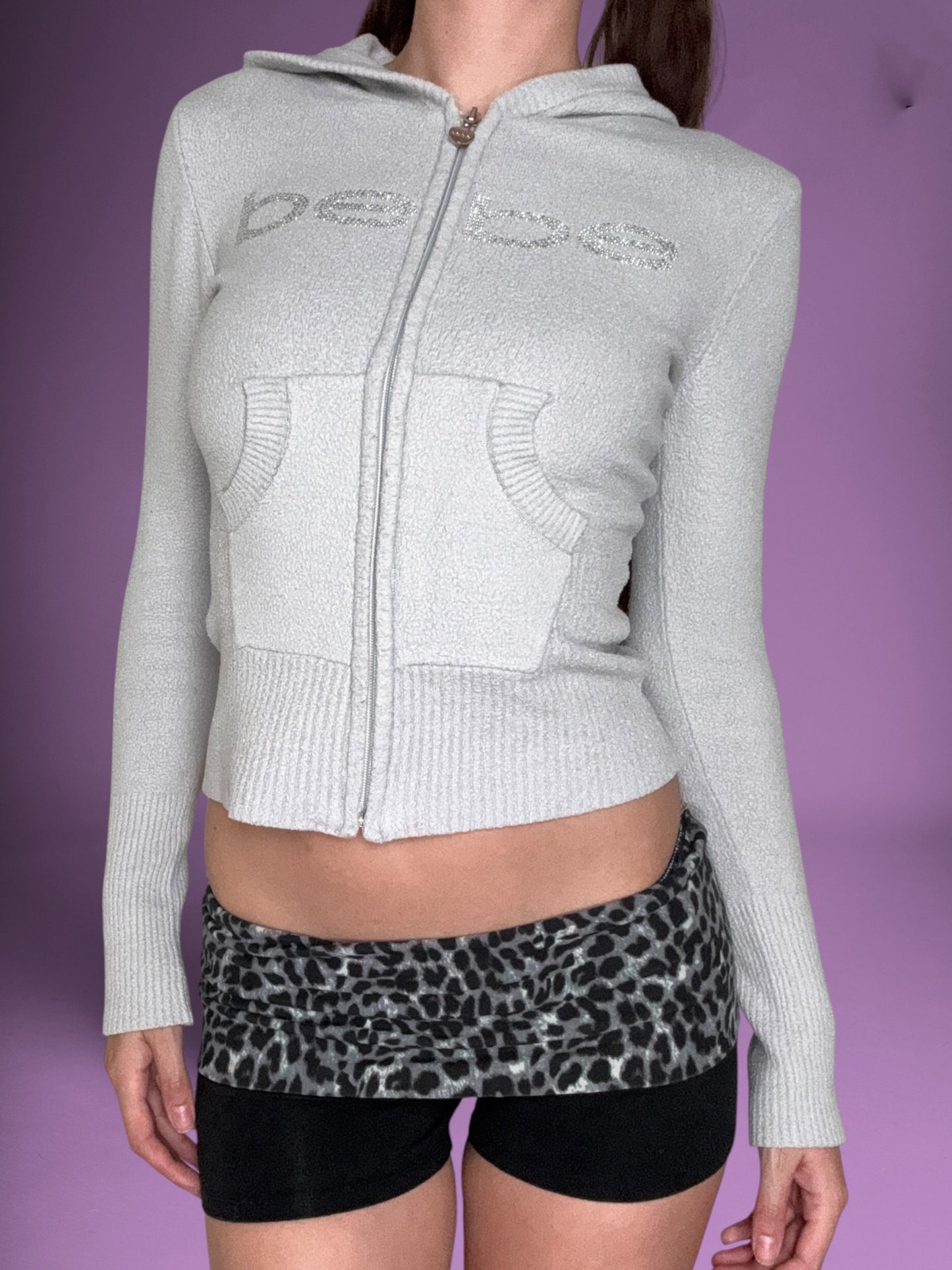 Grey Bebe Diamanté Zip Up Hoodie ♡ M