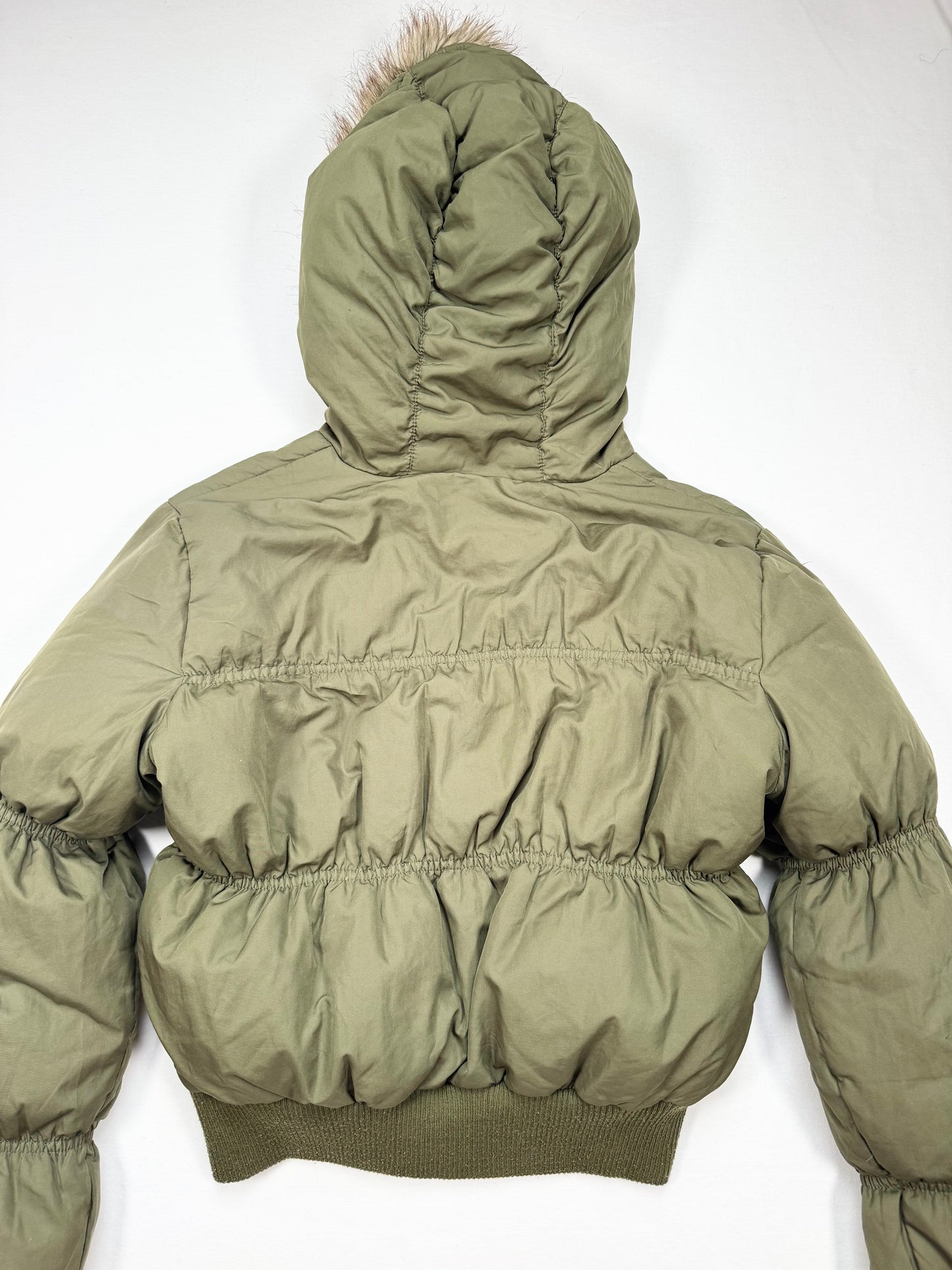 JLO Khaki Cropped Fur Hood Puffer Jacket ♡ S