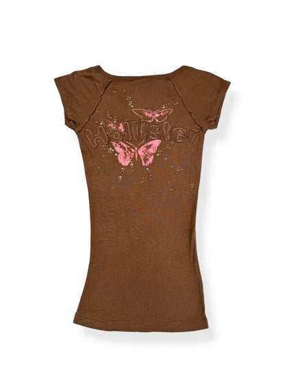 Hollister Brown Butterfly Tee ♡ XS
