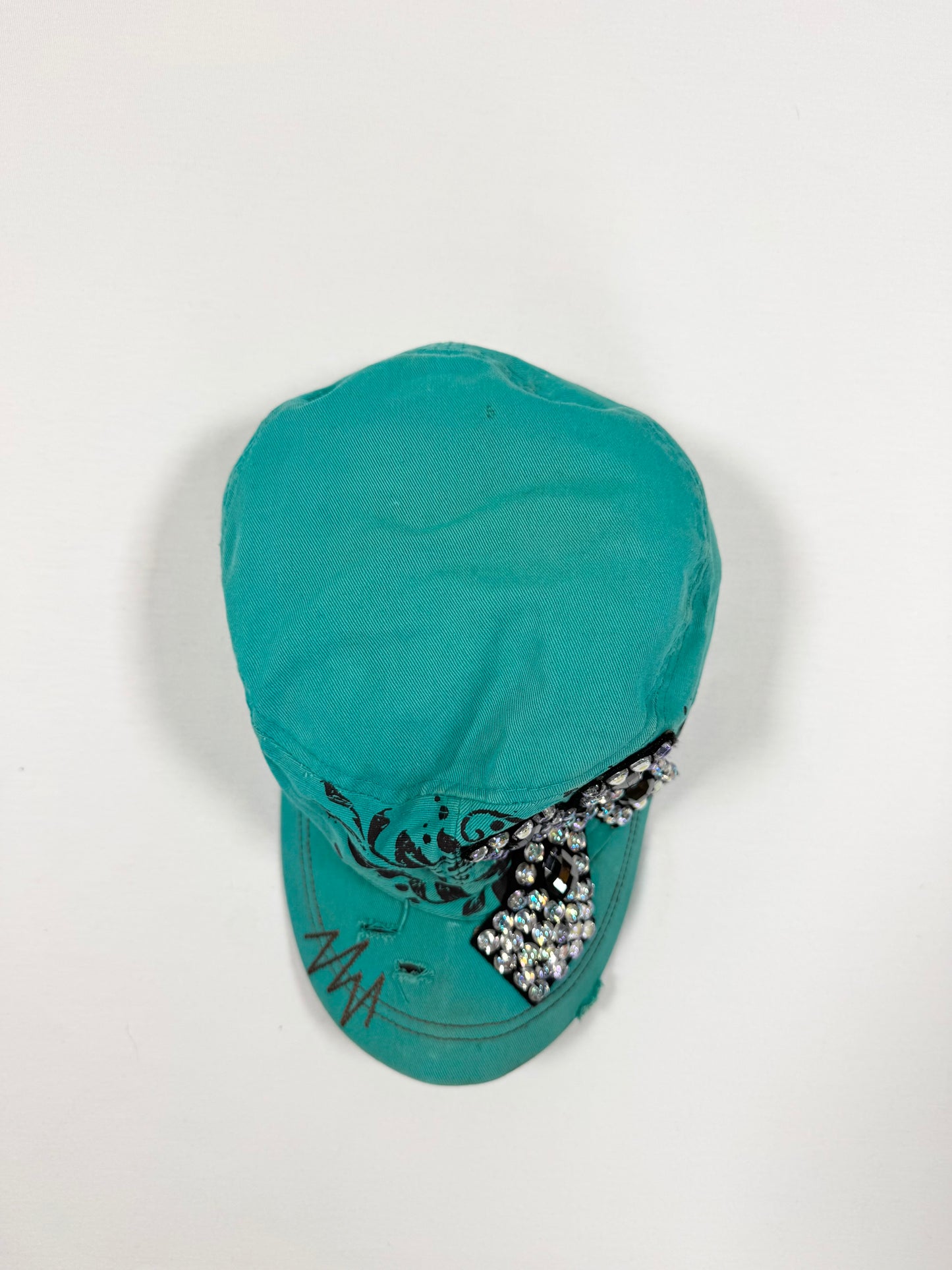 Turquoise Diamanté Cross Cap ♡
